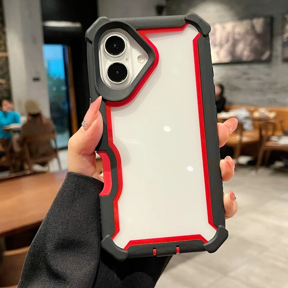 (iphone 14 Plus, Rojo) Funda Protectora Transparente De Doble Capa, Resistente A Golpes Y Duradera Para Iphone