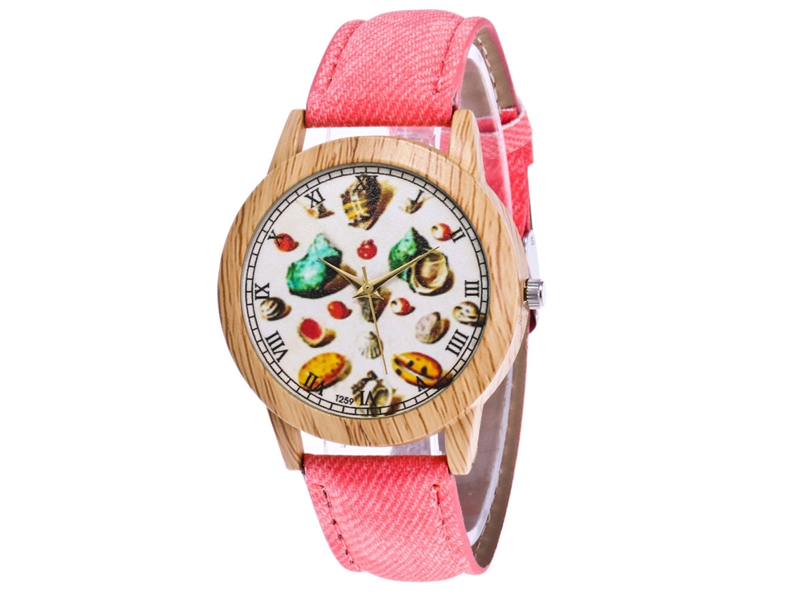 Reloj De Cuarzo Informal Para Mujer Con Correa De Piel Sintética, Estampado Floral Y Esfera Blanca.