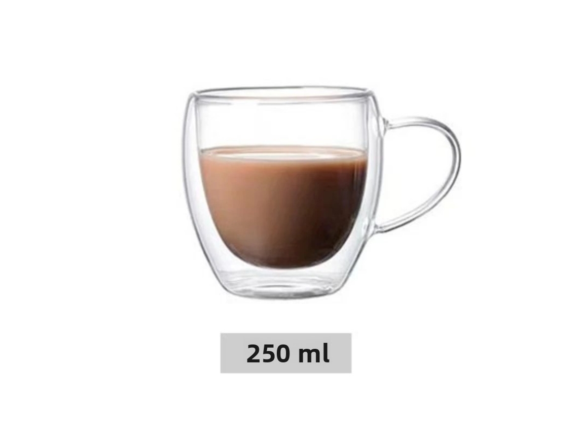 Taza de café ovalada de vidrio de borosilicato transparente de doble pared, resistente al calor, con asa, capacidad de 250 ml. Mdug