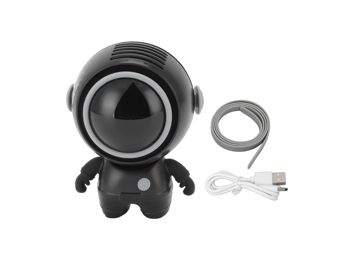 Mini ventilador USB con forma de astronauta (sin aspas), recargable, negro.