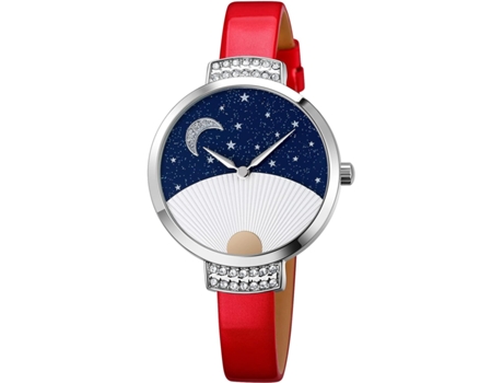 VEANXIN Sky Fan Pattern Dial Design Relojes de pulsera de cristal impermeables-Rojo