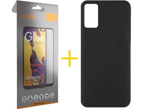 Funda y Protector de Vidrio Full Samsung Galaxy A41 ACCETEL Silicona Líquida Negro