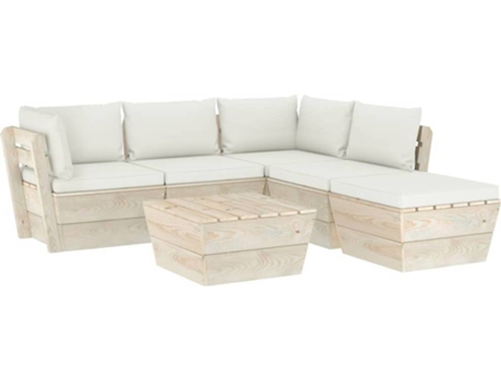 Conjunto 6 Muebles de jardín de palets VIDAXL y cojines madera de abeto