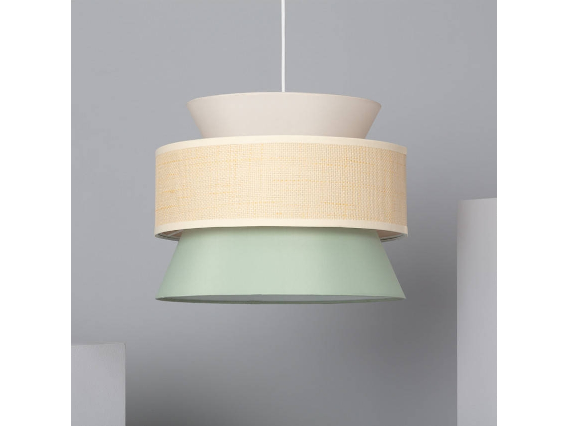 Lámpara de Suspensión LEDKIA (Verde - Ratán, Tela - 32.5x40 cm)