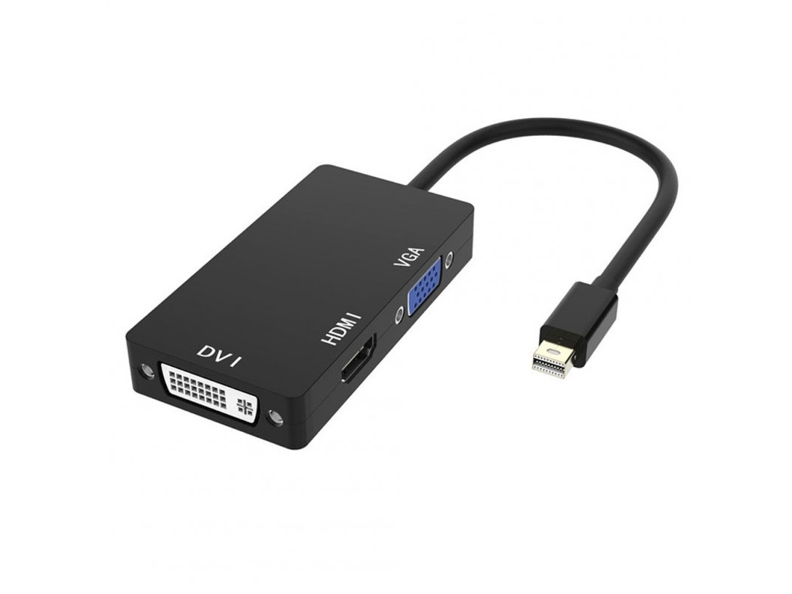 3-en-1 1080P Mini DP Display Port a HDMI DVI VGA Cable convertidor adaptador de 8 pines negro
