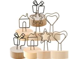 Juego de 8 portanotas de madera con clips metálicos, 4 diseños diferentes, 2 unidades para fotos, tarjetas y decoración - GOKOCO