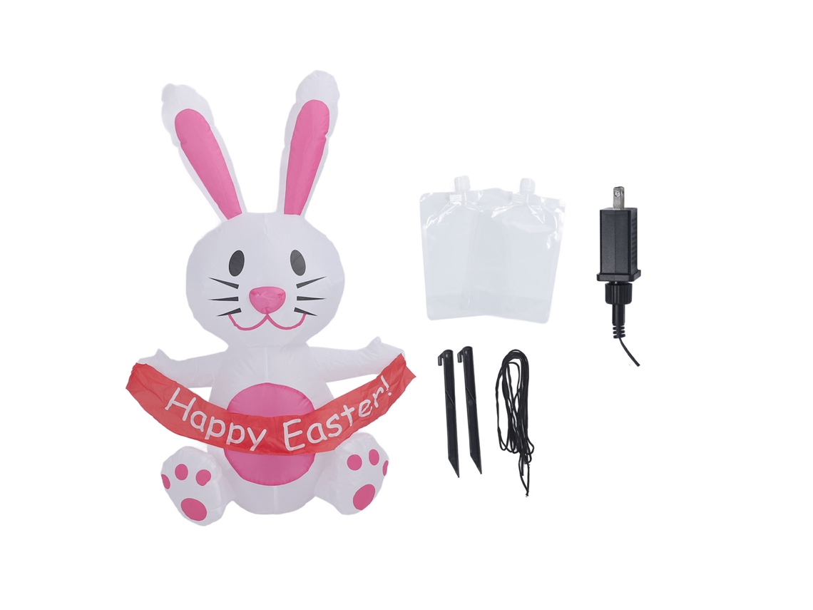 Conejo Inflable De 1,22 M Con Led, Ip44, Fibra De Poliéster 210t, Decorativo Para Exteriores, Enchufe Estadounidense 100-120 V.