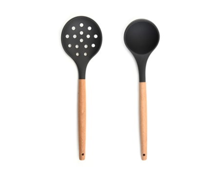 Juego de utensilios de cocina de silicona de 2 piezas para encimera utensilios de cocina de madera estilo 1 ZMDECQNA