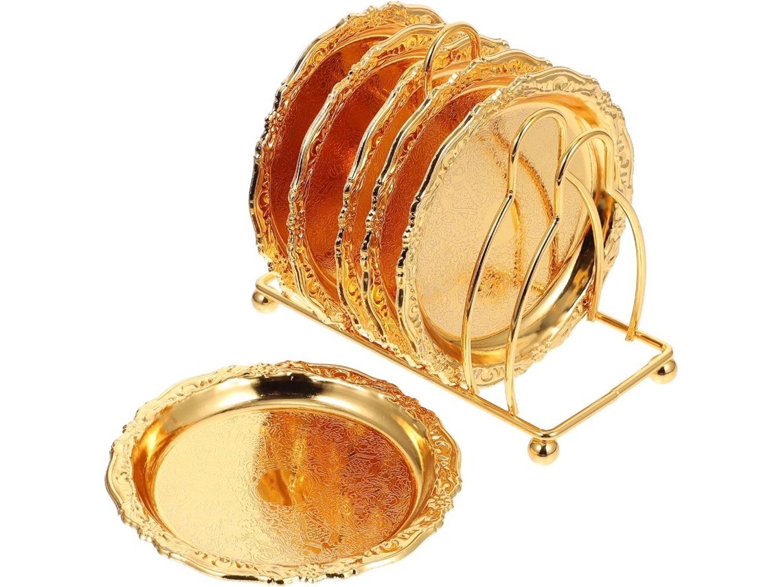 E Mesa 6 Peças De Porta-copos De Liga De Zinco Dourado