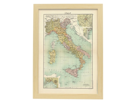 NACNIC Pósters Geográficos En Estilo Vintage Mapa Político De Italia Ilustraciones De Antiguos Mapamundis En Tonos Sepia Tamaño A4, Con Marco Blanc...