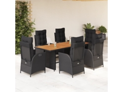 Juego de comedor de jardín de 7 piezas con cojines de mimbre negros de DKD Home Decor