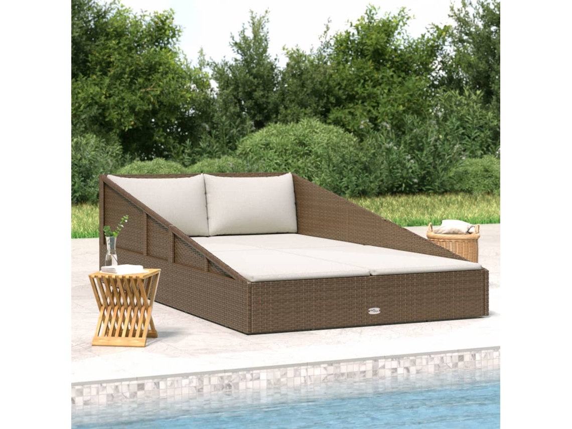 Tumbona de jardín - Chaise longue de 110x200 cm, patas de mimbre marrón HARLANV1