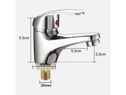 Grifo de lavabo con una maneta cromada, espiral de 20 mm, apto para baño.