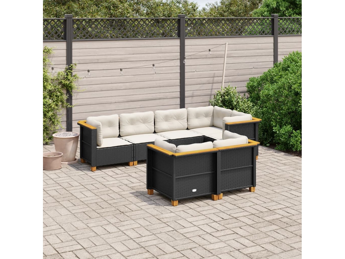 Conjunto de sofá de jardín de 7 piezas con cojines de mimbre negro de DKD Home Decor
