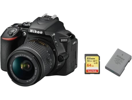 Kit Cámara Reflex, Objectivo, Tarjeta SD 64 GB y Batería NIKON D5600 (24.2 MP - Sensor: CMOS - ISO: 100 a 25600)