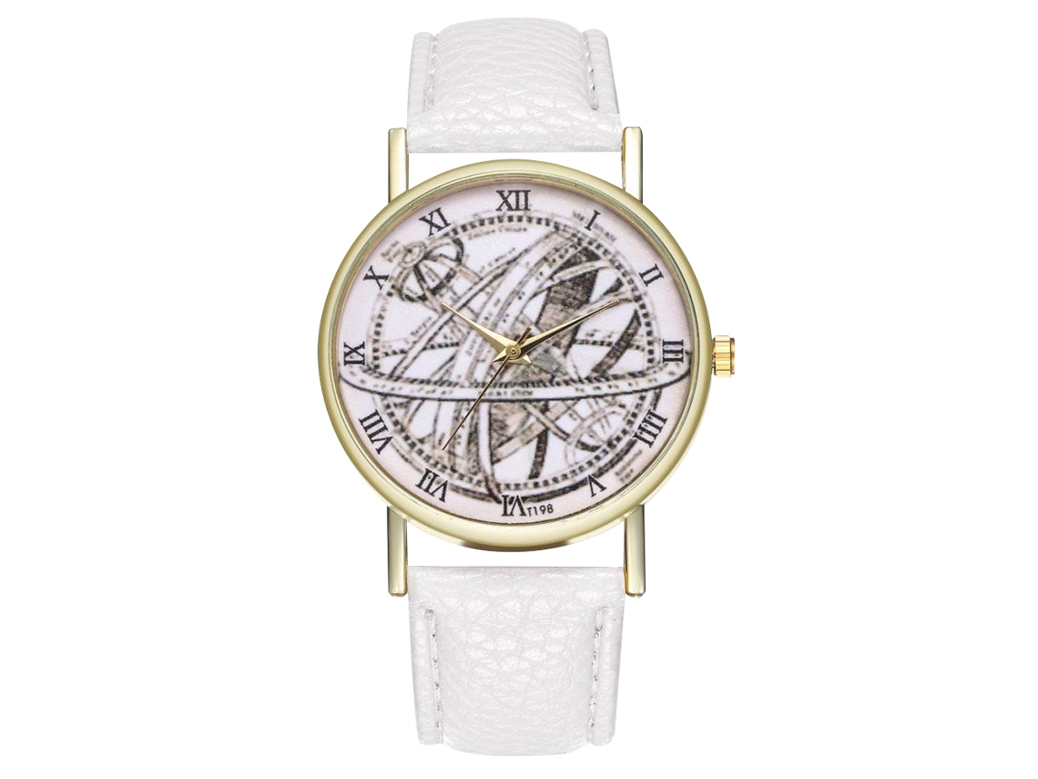 Reloj De Pulsera Unisex Con Correa De Piel Sintética, Números Romanos, Cuarzo, Blanco.