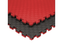 Tatami Puzzle 15 PIEZAS (15m² ) Esterilla Goma Espuma Tatami Suelo para Gimnasio Ideal Artes Marciales 1m x 1m x 2,5cm Superficie 5 líneas Negrp/Rojo
