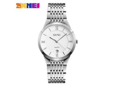 Relojes de pareja Relojes de acero inoxidable Relojes de pulsera con fecha de cuarzo para hombres y mujeres-Aguja plateada para hombres LUUCOZK