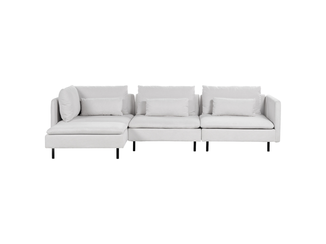 Sofá De Canto Modular De 3 Lugares Estofado Beliani Egeris De Tecido Cinzento 291x151x83
