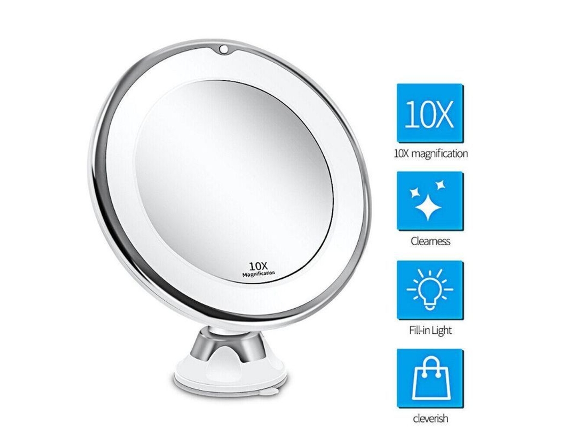 Espejo De Maquillaje Con Luz Led 10x, Lupa Iluminada Para Afeitarse Y Maquillarse Nqu