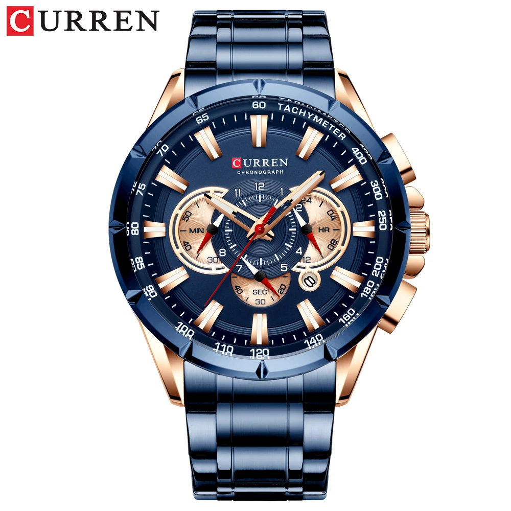 (azul) Reloj Cronógrafo De Acero Inoxidable Para Hombre, Estilo Militar.