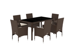 Conjunto 7 de comedor de jardín VIDAXL con cojines ratán PE marrón