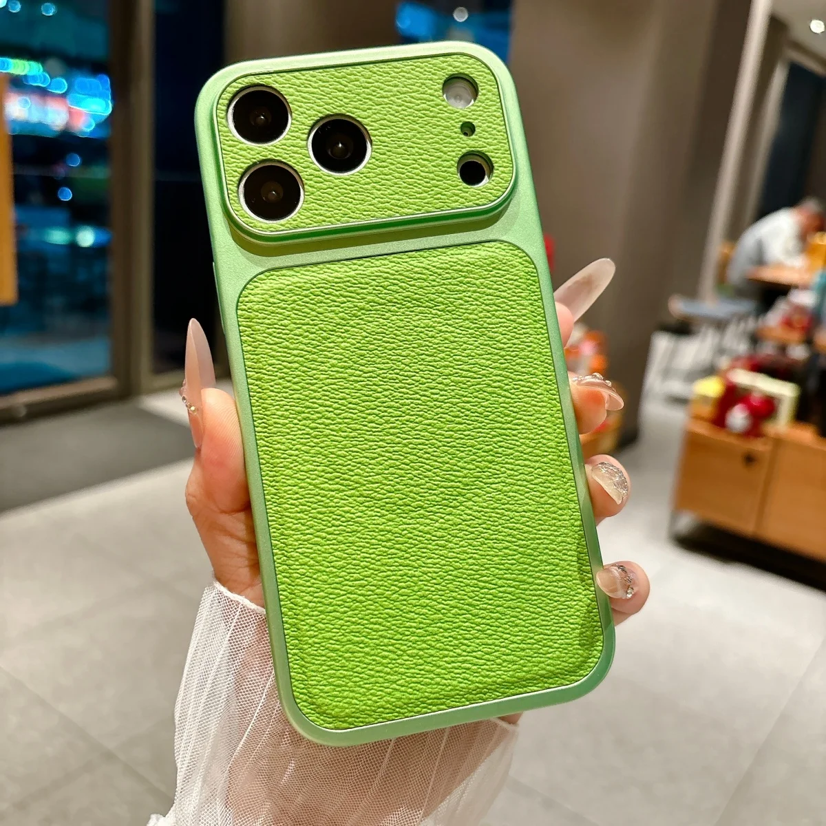 (iphone 17 Pro Max Verde) Funda Magnética Magsafe De Cuero Mate Con Ventana Grande