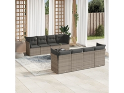 Conjunto de sofá de jardín de 9 piezas con cojines de mimbre gris de DKD Home Decor