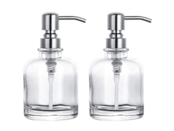 2026-dispensador De Jabón De Vidrio Amber Grueso 2-pack Con Bomba De Acero Inoxidable Negro Mate 12 Oz