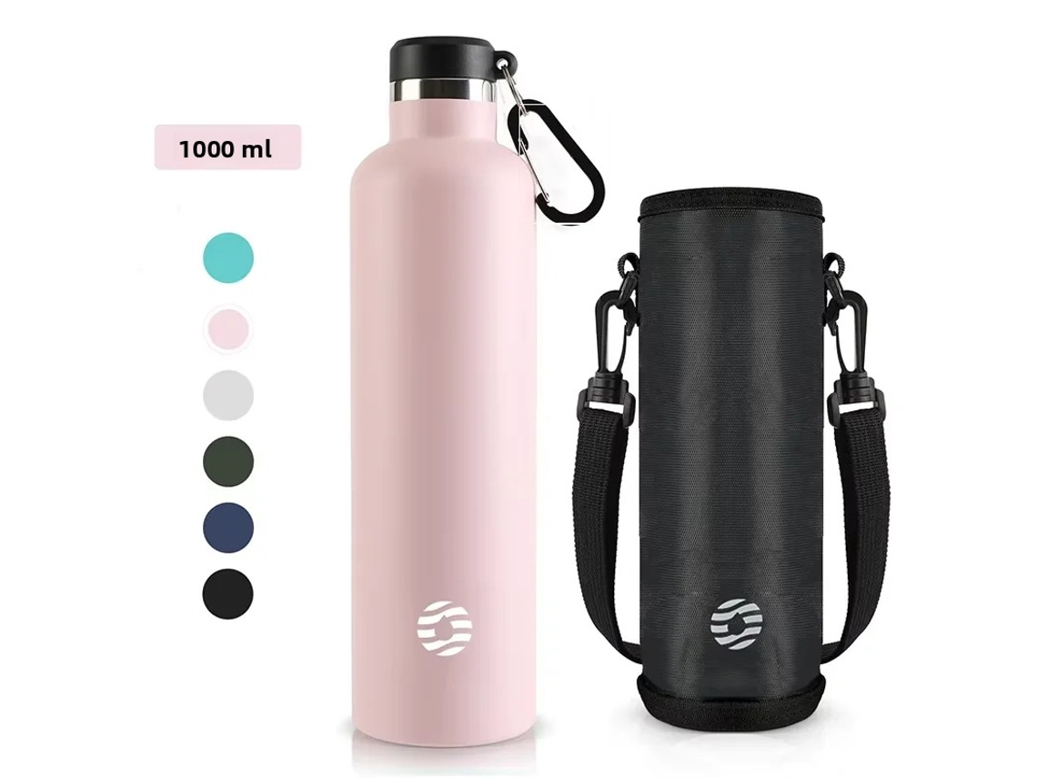 Termo De Acero Inoxidable De 1000 Ml (rosa), Botella Deportiva Con Aislamiento Al Vacío Y A Prueba De Fugas.