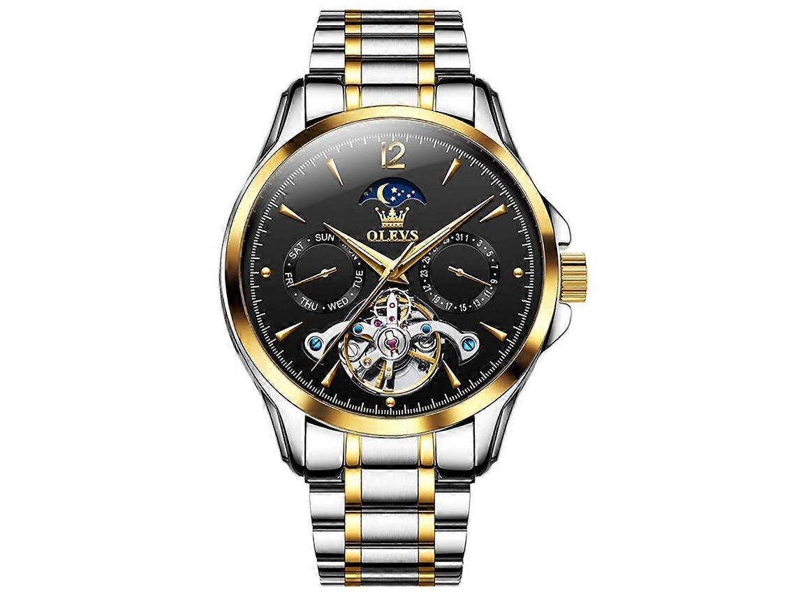 Reloj mecánico multifuncional impermeable para hombre Olevs 6650 con correa de acero hueca Hengrongshen