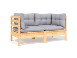 Sofá LOVELY HOME Relax de Jardín de 2 Plazas con Almohadones de Pino Macizo en Color Gris (60 x 32 x 5 cm)