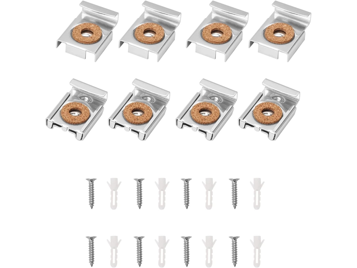 Kit De Montaje Para Espejos Sin Marco De Acero Inoxidable 8 Piezas Con Tapones Y Tornillos Plata