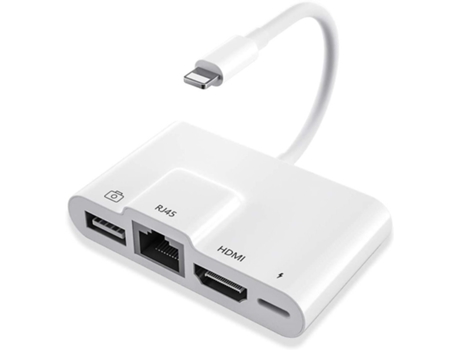 Adaptador de iluminación HDMI 4 en 1 Otg Usb Rj45 adaptador Lan Ethernet lector de cámara USB con puerto de carga Compatible con BISBISOUS