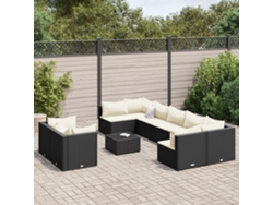 Conjunto de sofá de jardín de 10 piezas con cojines en mimbre sintético negro de DKD Home Decor