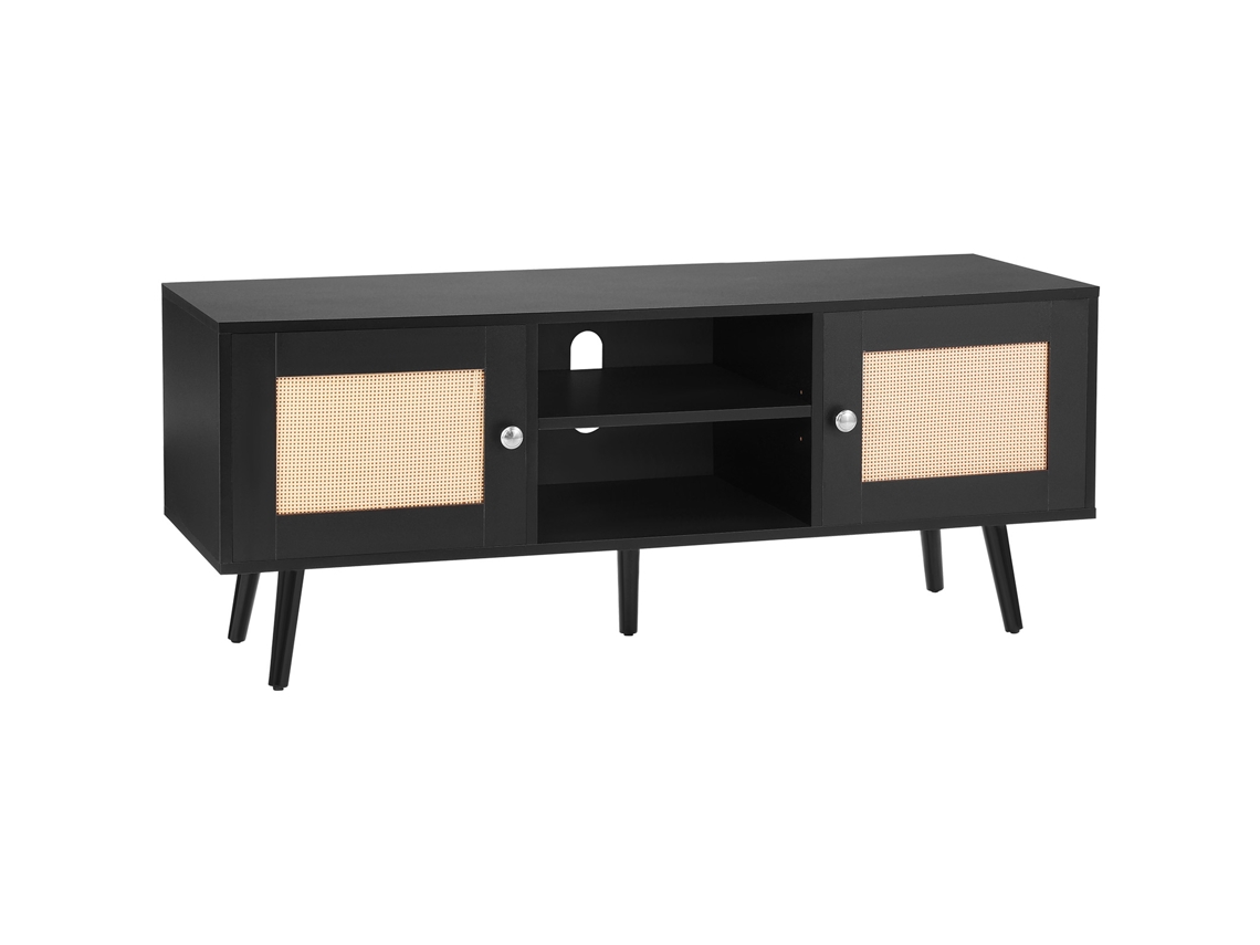 VEVOR Soporte de TV de ratán para centro de entretenimiento de TV de 55Inch con puerta de ratán negro