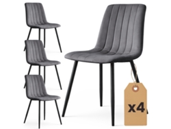 Set De 4 Sillas De Terciopelo Acolchadas Livo Grafito Oscuro Patas Negras