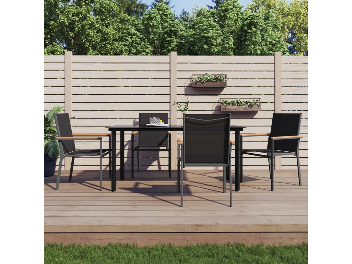 Juego de comedor de jardín de 5 piezas de textilene y acero negro de Dkd Home Decor