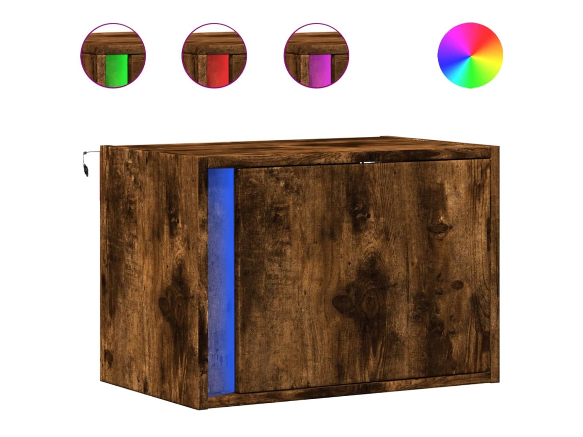 Juego de mesitas de noche de pared con luces LED, roble ahumado, MAISON EXCLUSIVE