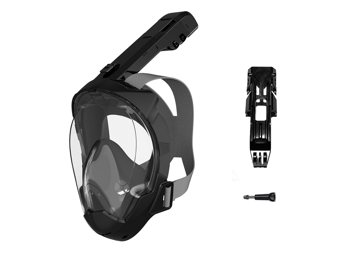 Máscara de buceo Hexinyigjly de cara completa con ángulo de visión de 180° y soporte para cámara extraíble – Talla S/M, color negro.