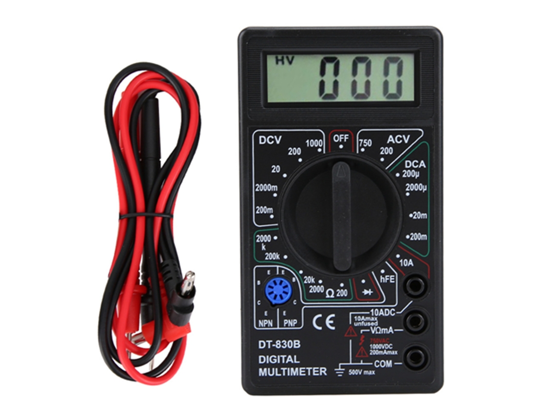 Multímetro Digital Portátil Lcd Dt-830b Negro Para Medir Voltaje, Corriente, Resistencia Y Transistores, Con Cables De Prueba.