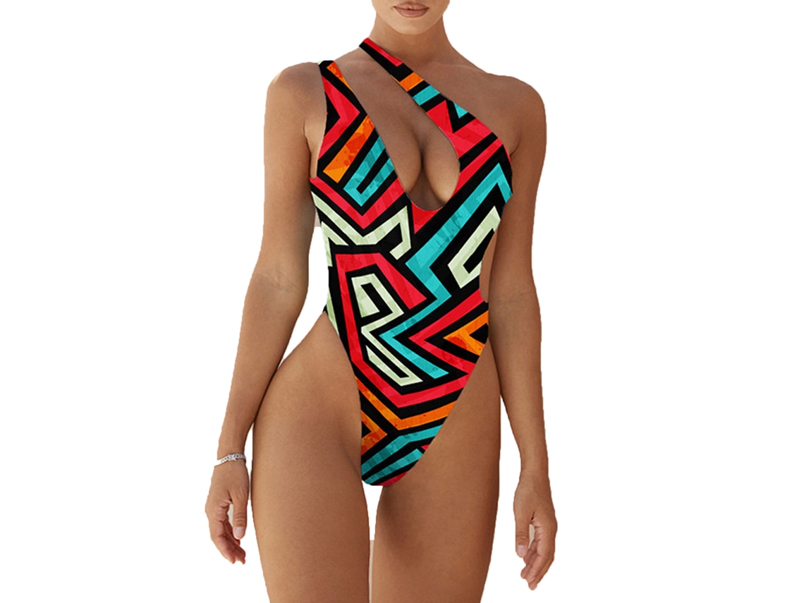 Traje de baño de un solo hombro con hermosos estampados, talla XL