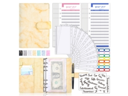 Cuaderno Siurn A6 de hojas sueltas de cuero sintético con sobres para presupuestos de efectivo, color amarillo
