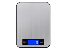 Báscula de cocina digital de vidrio y acero inoxidable, 10 kg/1 g, pantalla táctil, visualización nocturna y recargable. Sfushos