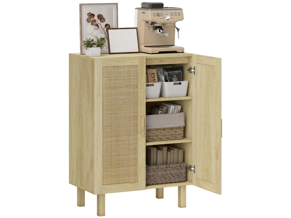 Aparador de estilo bohemio con puertas de malla y estantes ajustables, acabado natural, 73x41x102 cm
