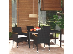 Juego de comedor de jardín de 5 piezas con cojines, mimbre sintético negro, DKD Home Decor