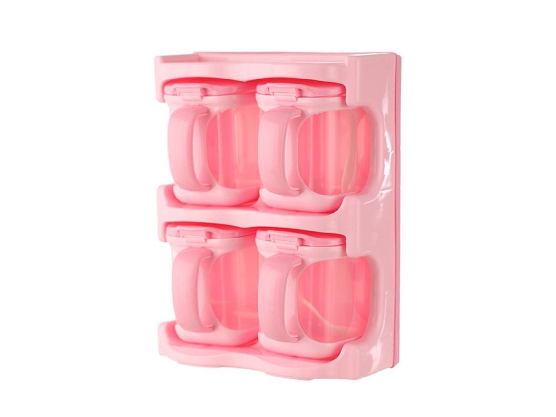2026da-caja De Sazonamiento Plástico Multifuncional Con 4 Compartimentos Rack De Sazonería Para Cocina Color Rosa