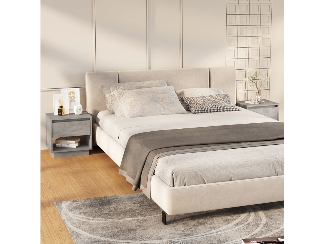 Mesas Cabeceira LOVELY HOME Mesinha 2 Pcs 45X34X44Cm Contraplacado Cinzento Cimento