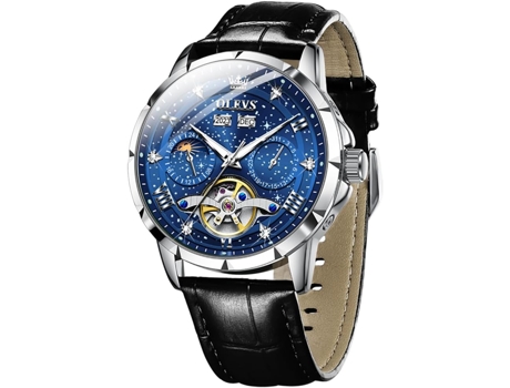VEANXIN Reloj automático de diamantes huecos estrellados luminosos impermeables para hombre(negro)