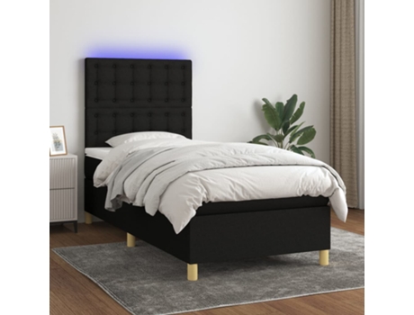 MAISON EXCLUSIVE Cama con somier con colchón y LED 90x190 cm Tela negra